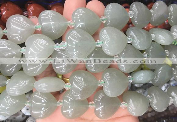 HGBS32 15 inches 20mm heart green aventurine gemstone beads wholesale