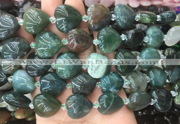 HGBS41 15 inches 20mm heart moss agate gemstone beads wholesale