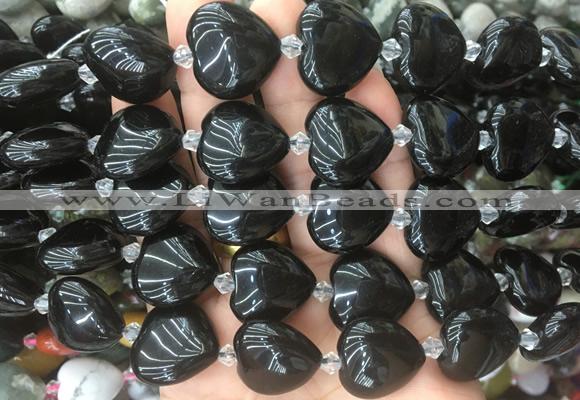 HGBS45 15 inches 20mm heart black agate gemstone beads wholesale