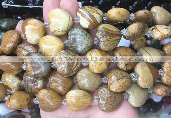 HGBS54 15 inches 20mm heart picture jasper gemstone beads wholesale