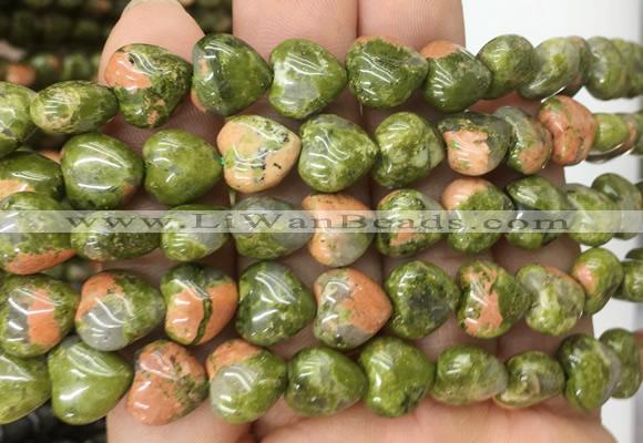 HGBS71 15 inches 10mm heart unakite gemstone beads wholesale