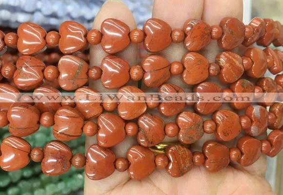 HGBS76 15 inches 10mm heart red jasper gemstone beads wholesale