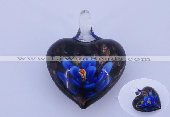 LP01 16*30*38mm heart inner flower lampwork glass pendants