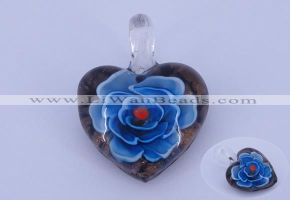 LP04 16*30*38mm heart inner flower lampwork glass pendants