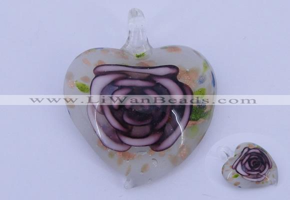 LP24 11*37*45mm heart inner flower lampwork glass pendants