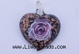 LP25 15*40*50mm heart inner flower lampwork glass pendants