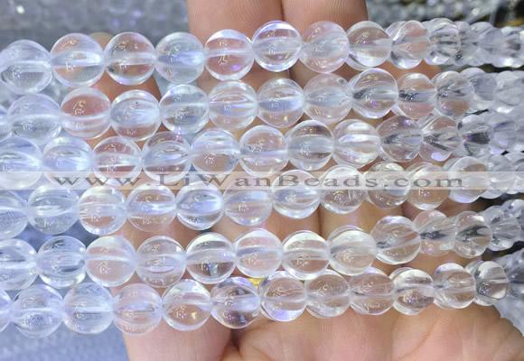 NCBS02 15 inches 10mm carved pumpkin white crystal beads wholesale