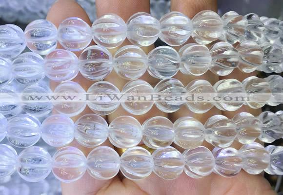 NCBS03 15 inches 12mm carved pumpkin white crystal beads wholesale