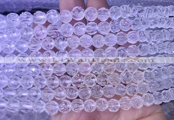 NCBS05 15 inches 8mm carved rose flower white crystal beads wholesale