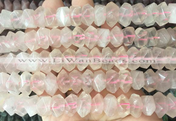 NGBS115 15 inches 8*12mm - 10*14mm faceted nuggets rose quartz beads