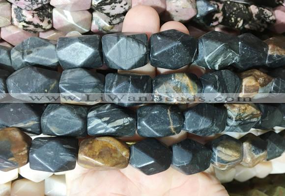 NGBS174 15 inches 13*18mm faceted nuggets black picasso jasper gemstone beads