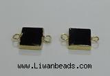 NGC1231 14*14mm square black agate gemstone connectors wholesale