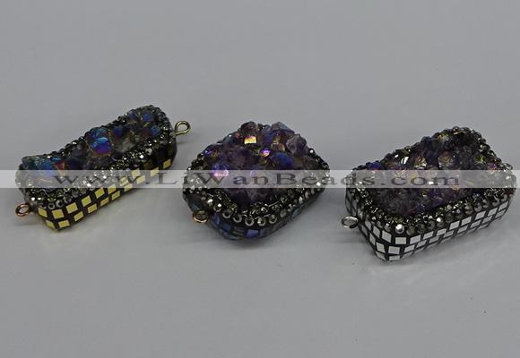 NGC1858 15*35mm - 22*30mm rectangle plated druzy amethyst connectors