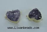 NGC370 23*25mm - 30*32mm heart druzy amethyst gemstone connectors