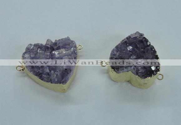 NGC370 23*25mm - 30*32mm heart druzy amethyst gemstone connectors