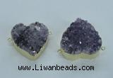 NGC371 33*35mm - 38*40mm heart druzy amethyst gemstone connectors