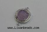 NGC5018 20mm flat round amethyst with rhinestone connectors