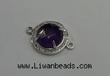 NGC5019 20mm flat round amethyst with rhinestone connectors