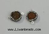 NGC5044 12mm - 14mm flat round druzy agate with rhinestone connectors