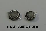 NGC5048 12mm - 14mm flat round druzy quartz with rhinestone connectors