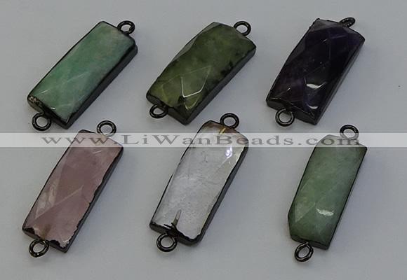 NGC5205 12*30mm - 15*30mm faceted rectangle mixed gemstone connectors