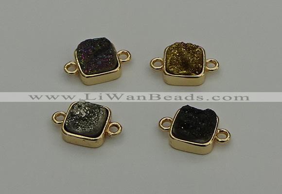 NGC5796 10*10mm square plated druzy agate connectors wholesale