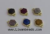 NGC5858 12*12mm hexagon plated druzy agate connectors wholesale