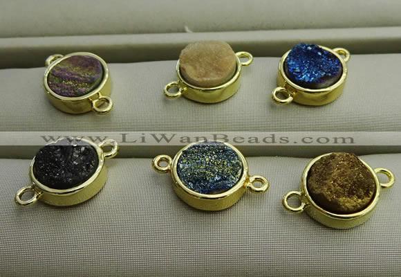 NGC6000 12mm coin plated druzy agate connectors wholesale