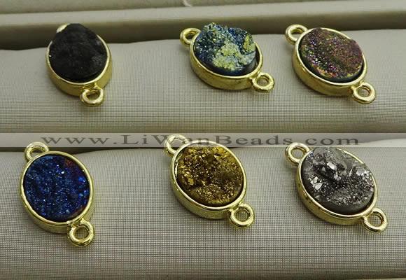 NGC6001 10*14mm oval plated druzy agate connectors wholesale