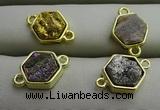 NGC6003 12*12mm hexagon plated druzy agate connectors wholesale