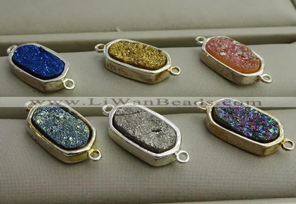 NGC6026 10*16mm oval plated druzy agate connectors wholesale