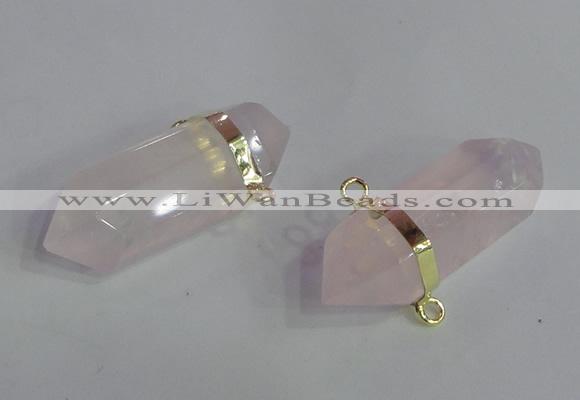 NGC665 10*35mm - 15*40mm faceted nuggets rose quartz connectors