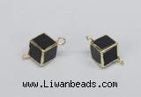 NGC726 12*12mm cube black agate connectors wholesale