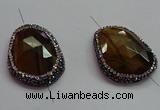 NGC7524 25*35mm - 28*38mm faceted freeform yellow tiger eye connectors