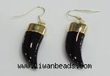 NGE161 11*28mm – 11*30mm oxhorn black agate gemstone earrings