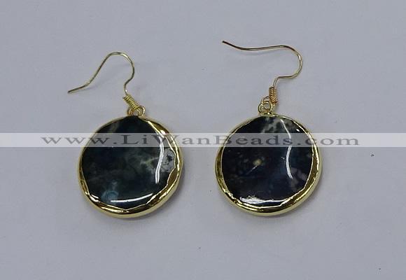 NGE275 25mm flat round agate gemstone earrings wholeasle