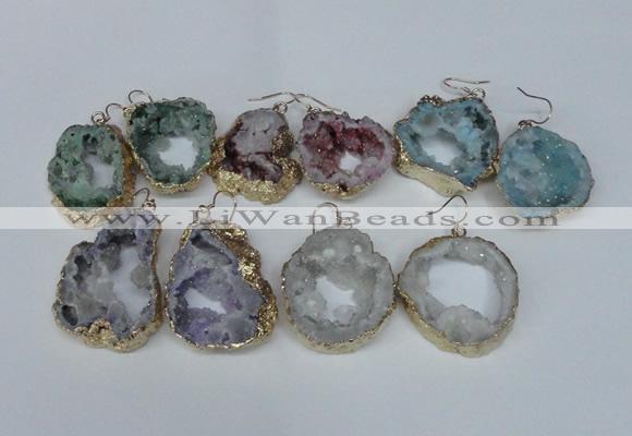 NGE33 30*35mm - 35*40mm freeform plated druzy agate earrings