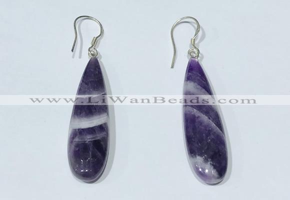 NGE410 10*35mm flat teardrop dogtooth amethyst earrings