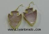 NGE5007 20*30mm - 25*30mm arrowhead rose quartz earrings