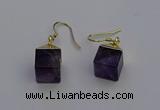 NGE5086 10*15mm cube amethyst gemstone earrings wholesale