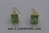 NGE5090 10*15mm cube green rutilated quartz gemstone earrings wholesale