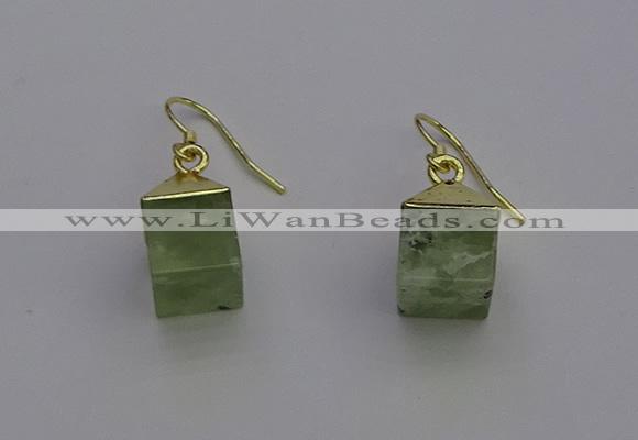 NGE5090 10*15mm cube green rutilated quartz gemstone earrings wholesale