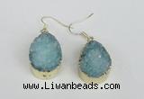 NGE92 18*25mm teardrop druzy agate gemstone earrings wholesale