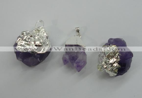 NGP1092 18*25mm - 25*40mm faceted nuggets amethyst pendants