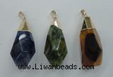 NGP1097 20*50mm faceted nuggets druzy agate pendants with brass setting