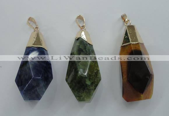 NGP1097 20*50mm faceted nuggets druzy agate pendants with brass setting