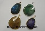 NGP1110 30*40 - 40*50mm freeform druzy agate pendants with brass setting