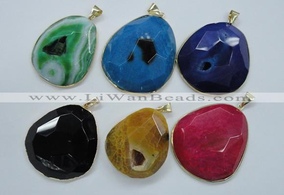 NGP1112 25*30 - 45*55mm freeform druzy agate pendants with brass setting