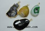 NGP1114 30*40 - 45*65mm freeform druzy agate pendants with brass setting