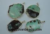 NGP1122 25*35 - 35*45mm freeform australia chrysoprase pendants with brass